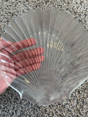 Big Arcoroc Sea Shell Scalloped Shaped Tempered Glass Platter Home Decor Nautic